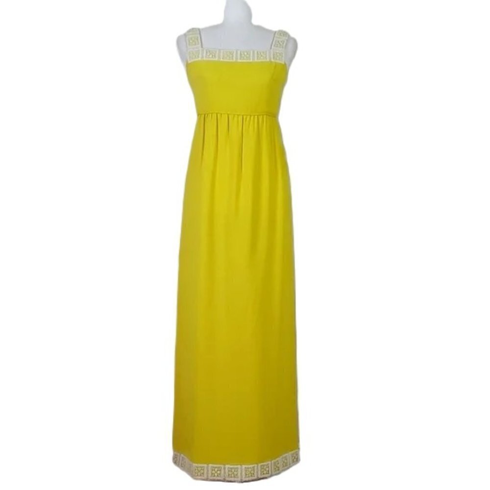 Stunning Vintage Lanz Original Yellow Crepe Column‎ Dress